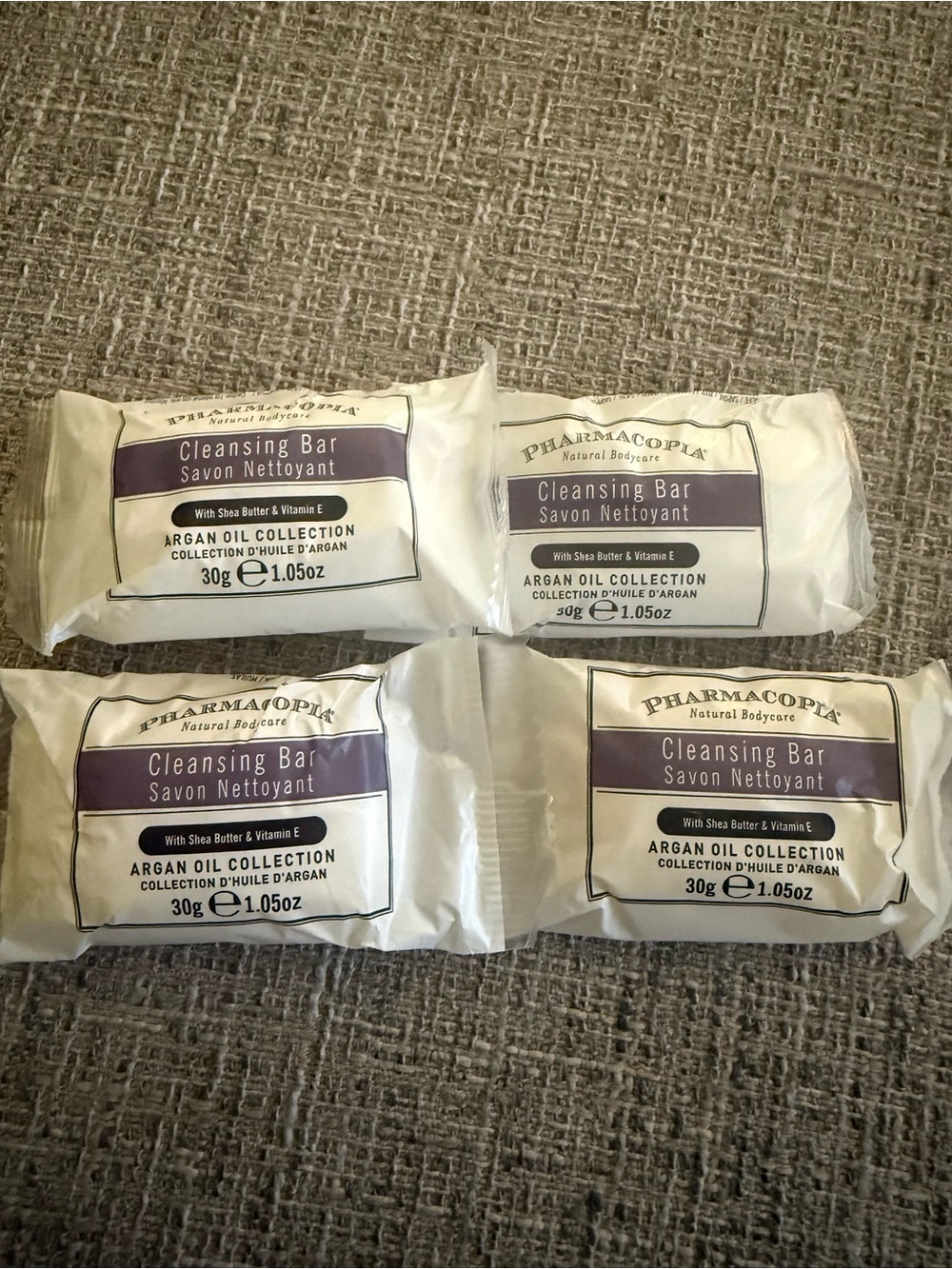 NEW Pharmacopia Argan Oil Cleansing Bar Soap Set of 4 Hotel Amenities